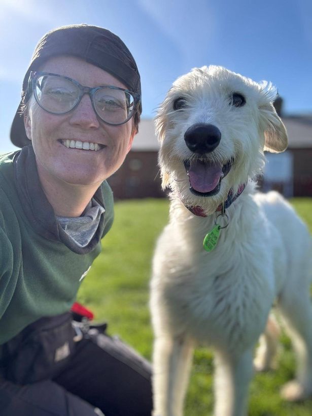 Jerry Green Dog Rescue welfare specialist Laura with Heather
