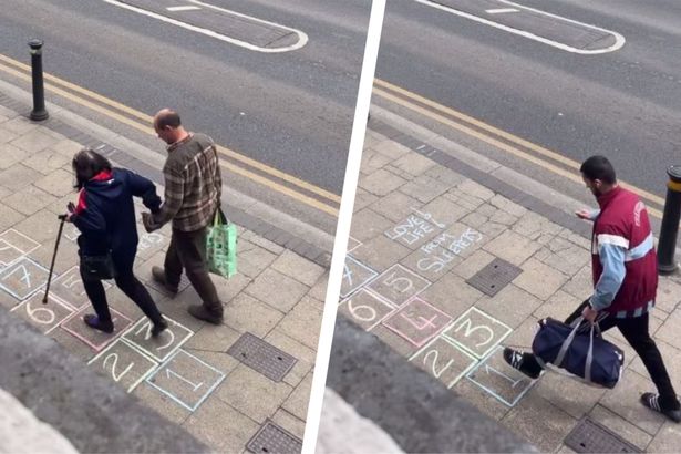 Passers-by made use of the chalk hopscotch drawn by Sleepers staff