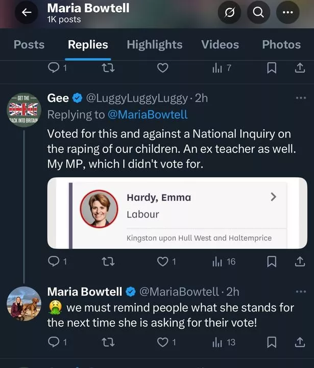 Cllr Maria Bowtell's social media post regarding Emma Hardy