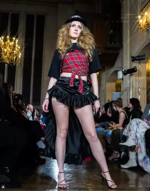 Aspiring model Katie Dulson, 21, of Beverley, on the catwalk during London Fashion Week