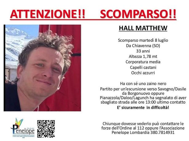 A missing person poster for Matt Hall who was on holiday in Italy