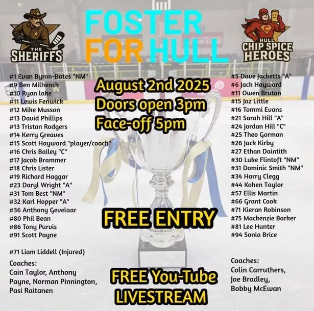 A poster for the charity match with players' names