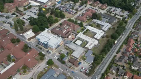 burnstuff2003 via Getty A drone image showing the Castle Hill Hospital site - a collection of buildings of varying shapes and sizes