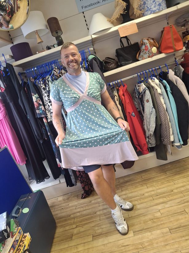 Steve tried many dresses in charity shops but an outfit from YMCA Theatre Scarborough's fancy dress room was the winner
