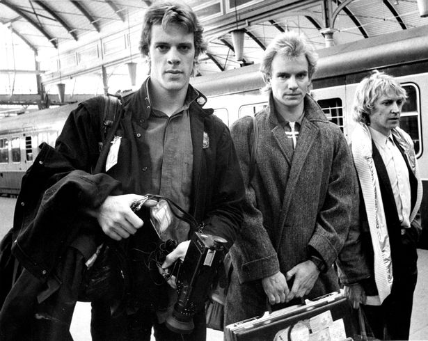 Members of the band The Police, from left, Stewart Copeland, Gordon Sumner aka Sting, and Andy Summers, pictured at Newcastle Central Station in the 1970s