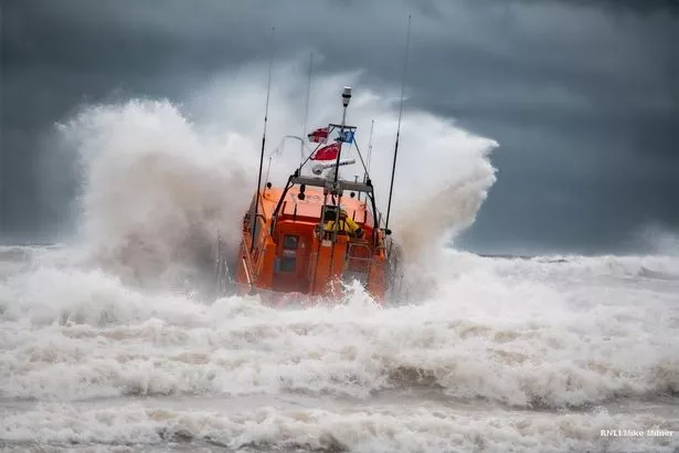 Bridlington ALB Anthony Patrick Jones launches into pounding surf