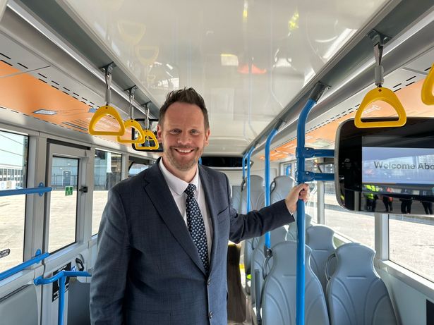 Simon Lightwood on a zero-emission bus on his visit to Hull