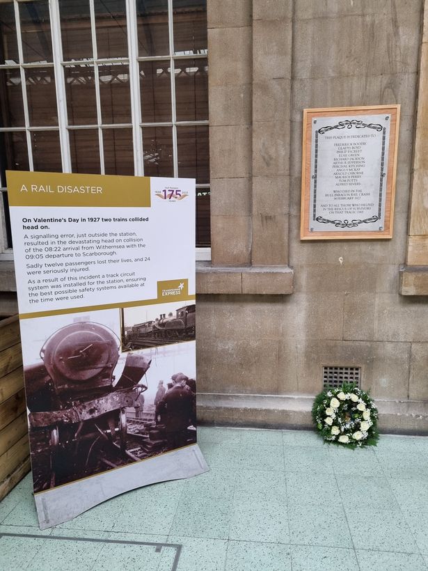 Memorial plaque in Hull Paragon station to the rail disaster that happened on Valentine's Day, 1927
