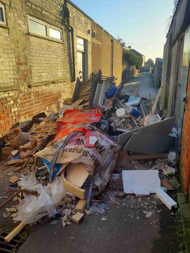 Construction waste discovered behind D&S Specks in Wold Road, Hull