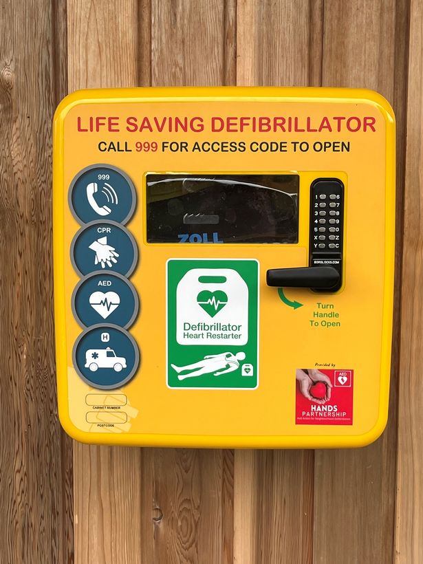 A defibrillator installed at Priory Woods Cemetery