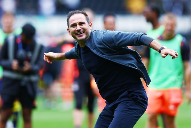 Coventry boss Frank Lampard celebrates at old club Derby.