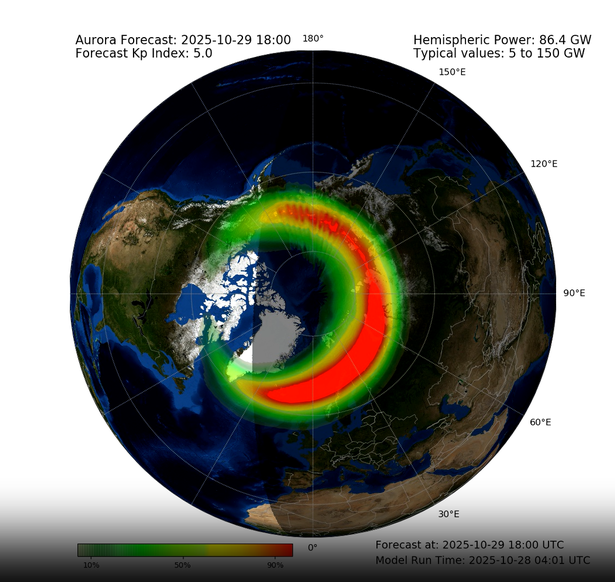 Met Office space forecast shows the expected northern lights show
