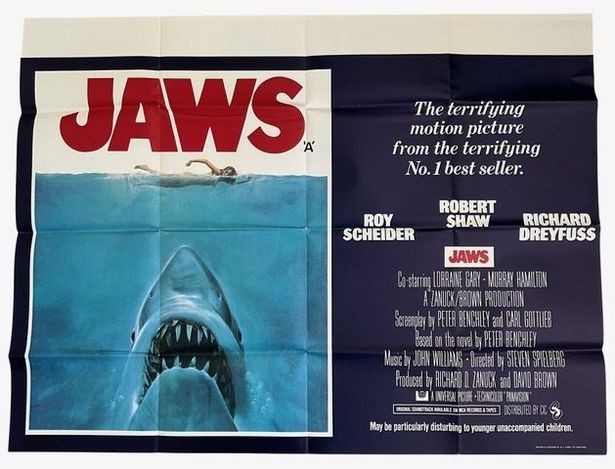 Film poster for Jaws has an estimate of £400-£600 on it