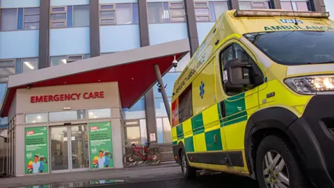 NHS Humber Health Partnership An ambulance parked outside the entrance to Hull Royal Infirmary Emergency Department