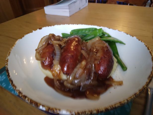 Our main meals of bangers and mash ...