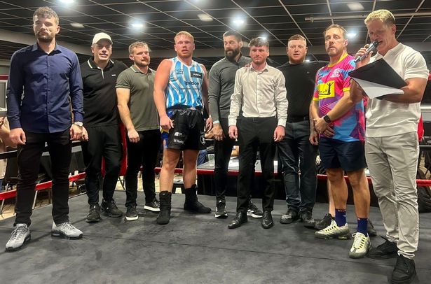 Callum Hobson, fourth from right, is good friends with Tommy Coyle, fourth from left - cousin of the former Hull professional boxer of the same name - who took part in a charity fight to raise money for Callum's treatment