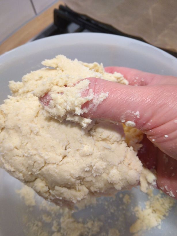 Forming the dough for Mary Berry's Fork Biscuits