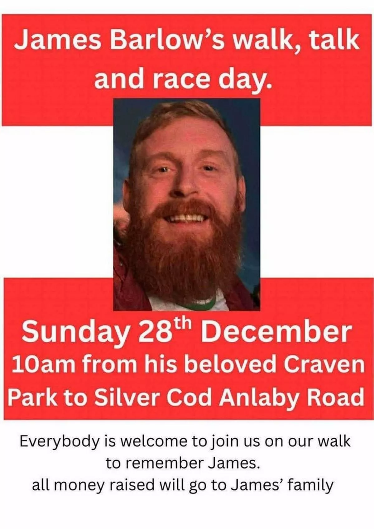 Walk, talk and race day event inspired by James Barlow