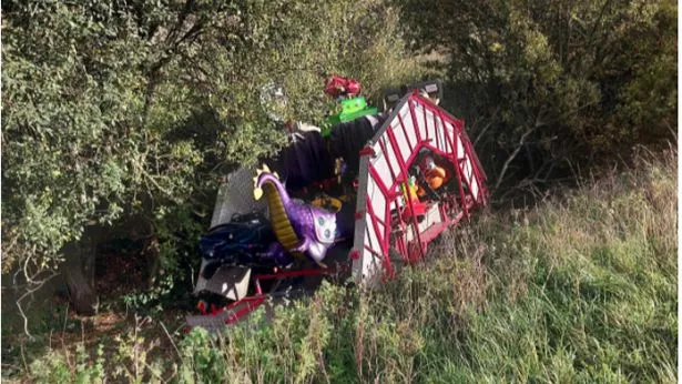 A fairground ride was found abandoned at the roadside off the M180 near Scunthorpe