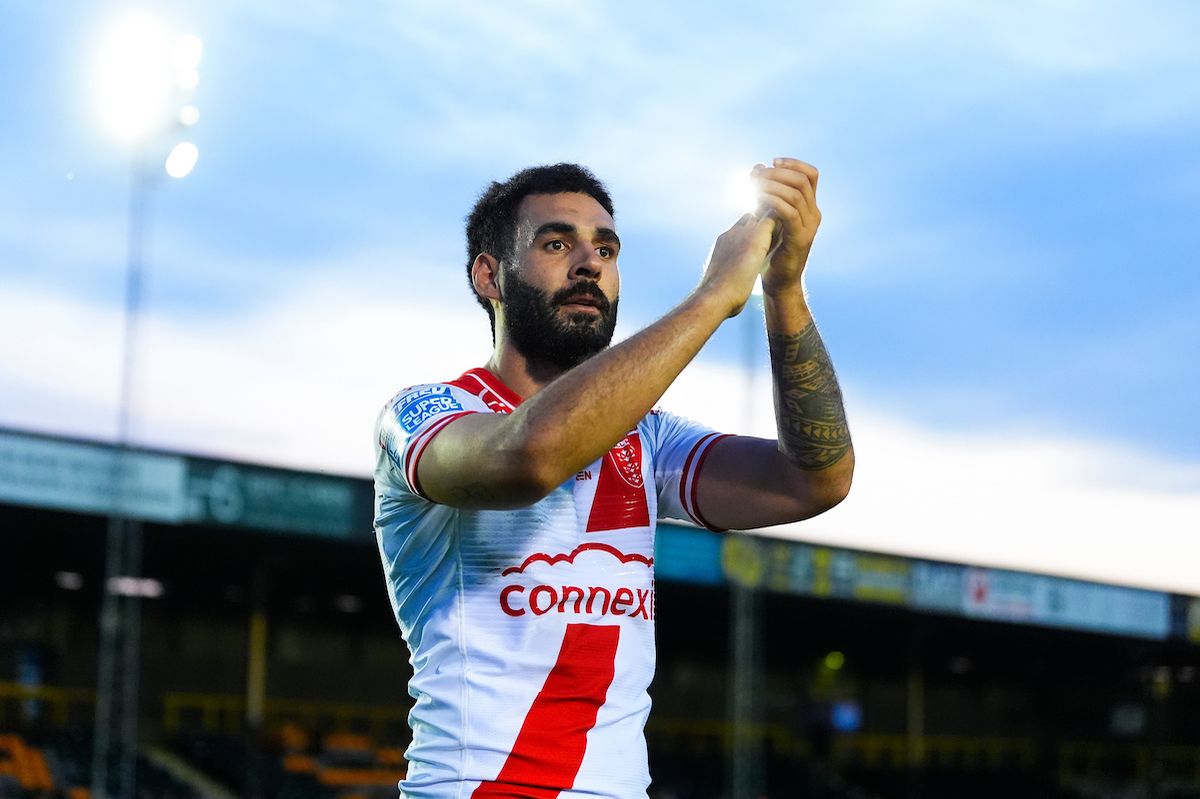 Tyrone May applauds the fans after Hull KR's victory over Castleford Tigers.