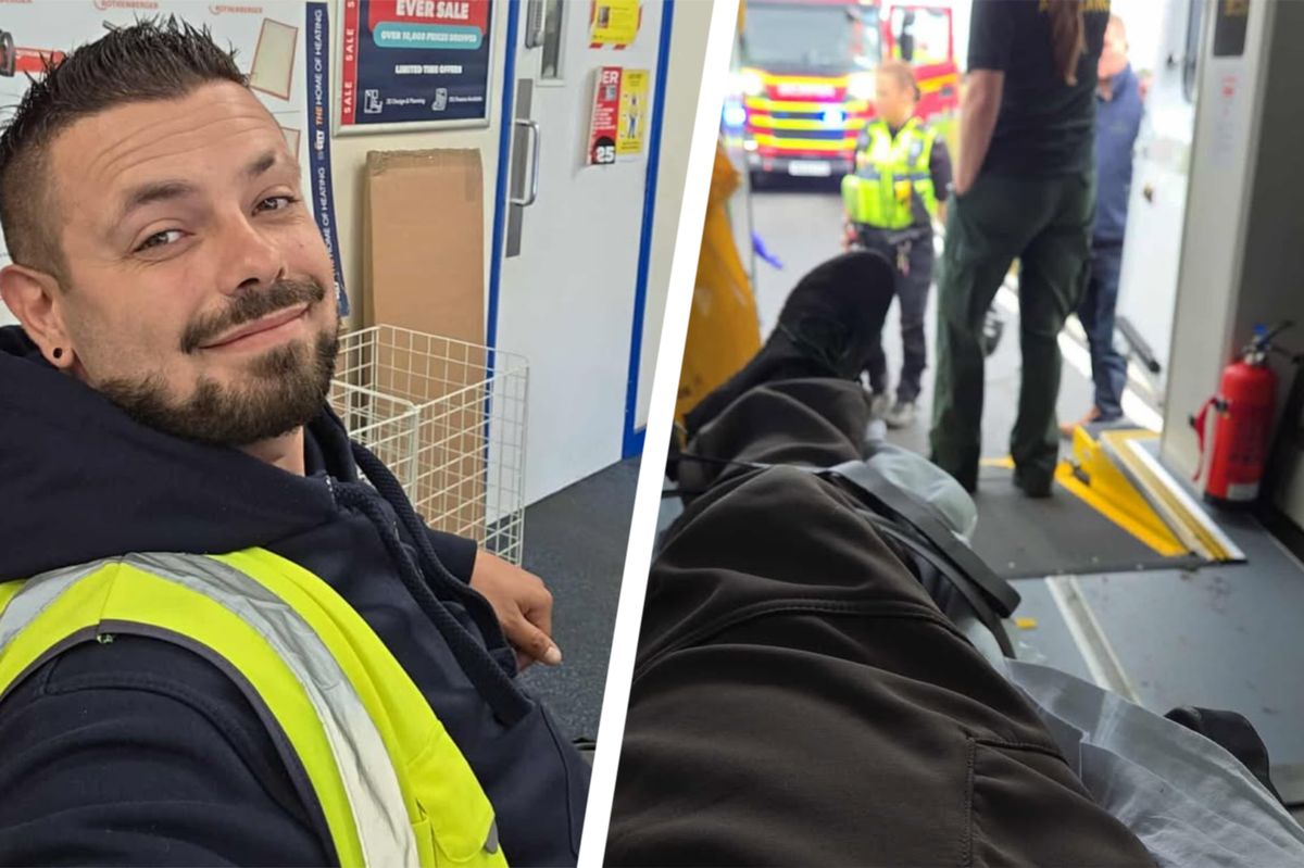 Alex Smith, left, and in the back of the ambulance after the motorcycle crash