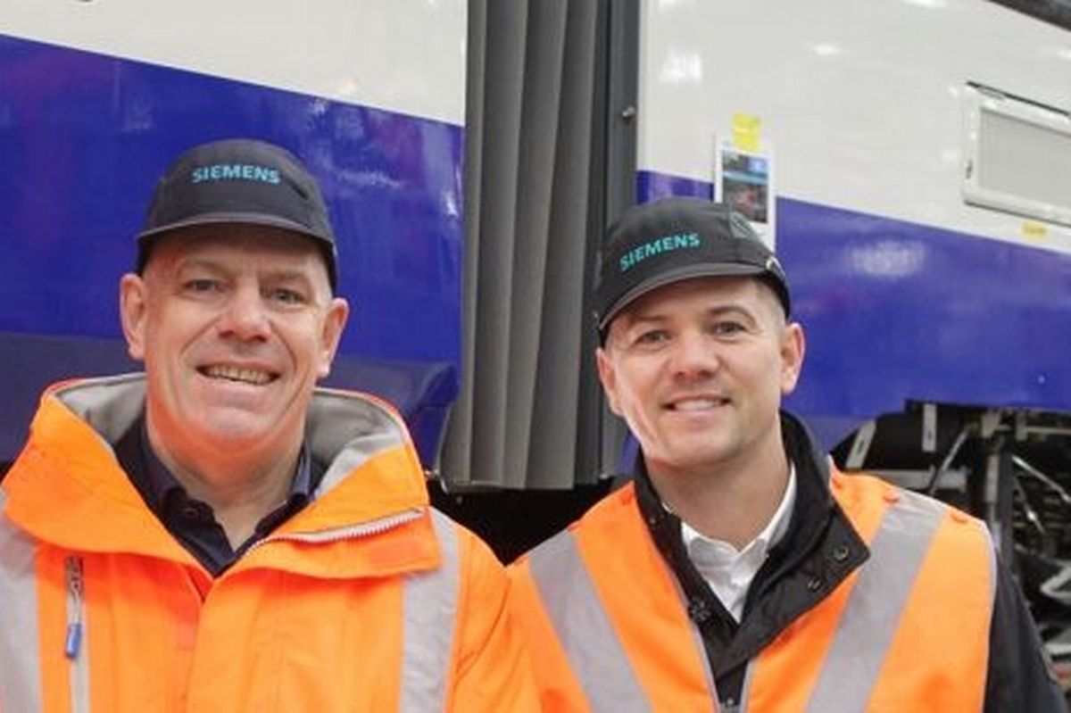Siemens Mobility welcomed Mayor of Hull and East Yorkshire Luke Campbell, right, to its Goole Rail Village