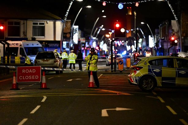 Police road closed signs after a serious two car crash at Hainton Square traffic lights