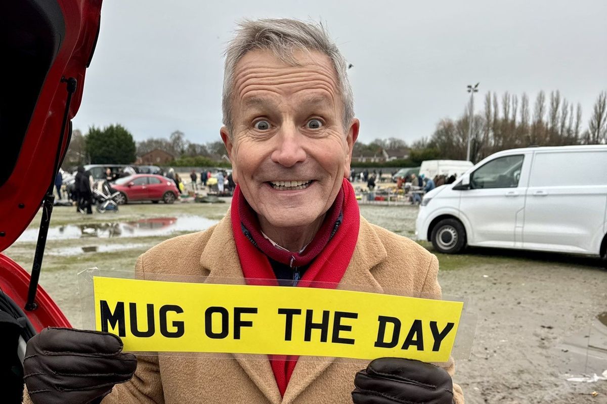 Peter Levy at his Mug of the Day giveaway at Hull's Walton Street market and car boot
