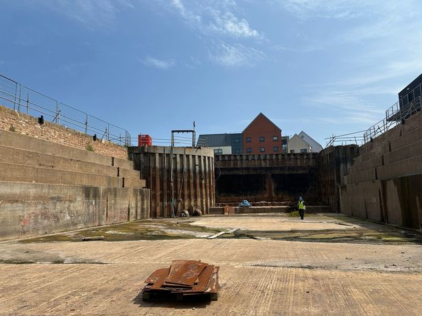 Inside the drydock where the vessel will sit