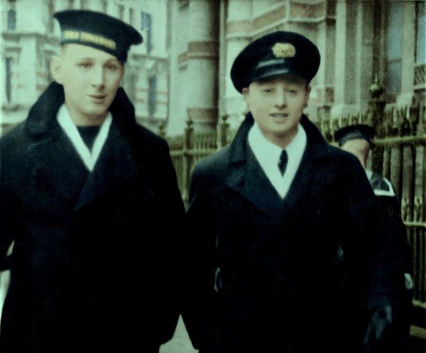 Jack Stringer, right, and his lifelong friend, Sam Burwell, pictured on Boxing Day 1939 in Queen Victoria Square, Hull