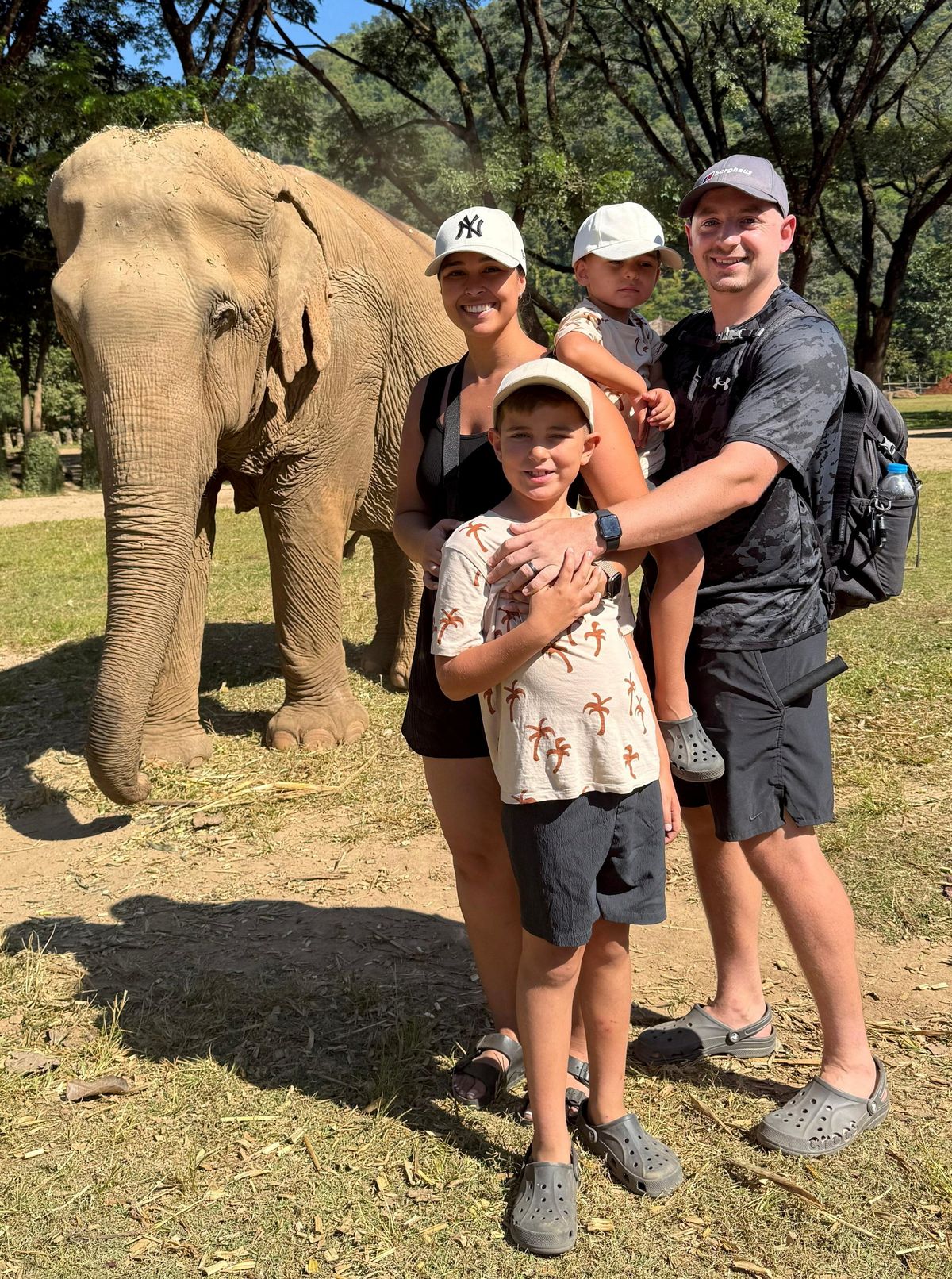 Chloe and Connor Ellis, with kids Harley and Hector, are currently in Thailand