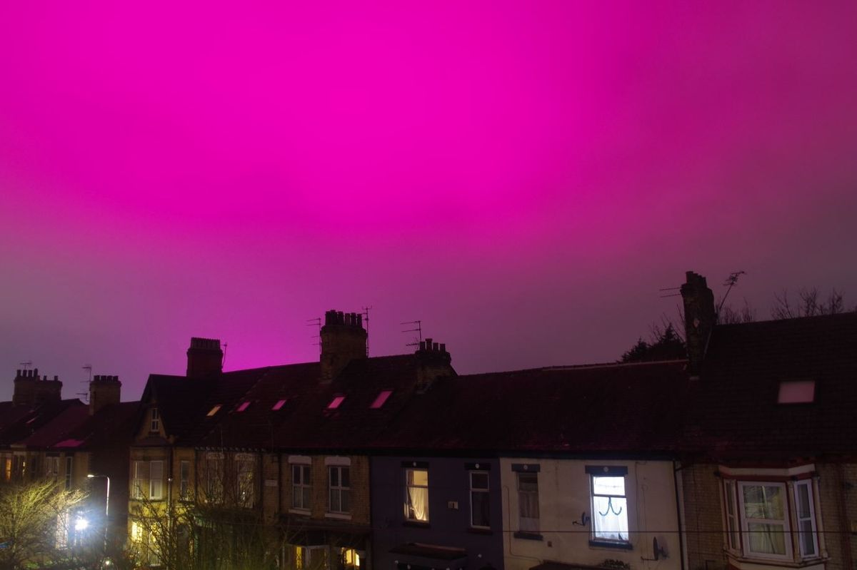 Pink hues seen at night, over Hull.