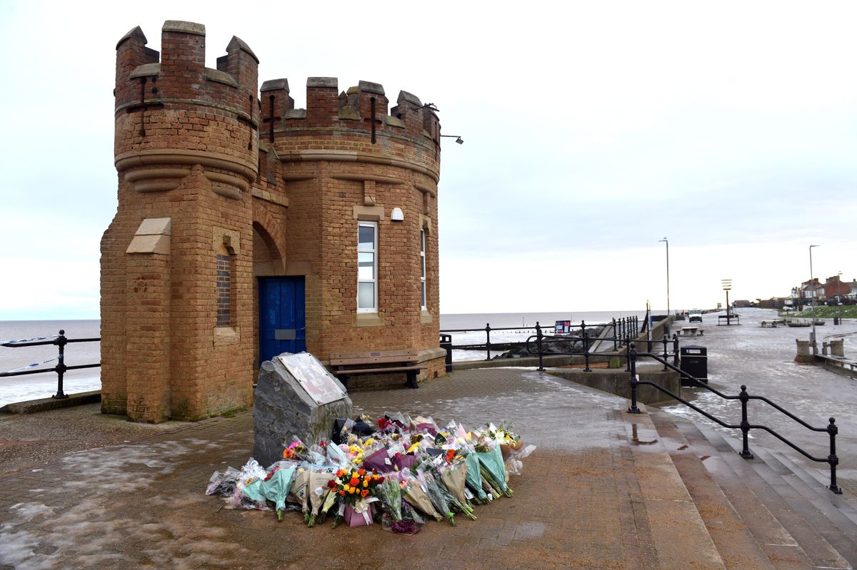 Floral tributes at the Pier Towers, Withernsea, for Grace Keeling, Sarah Keeling and Mark Ratcliffe
