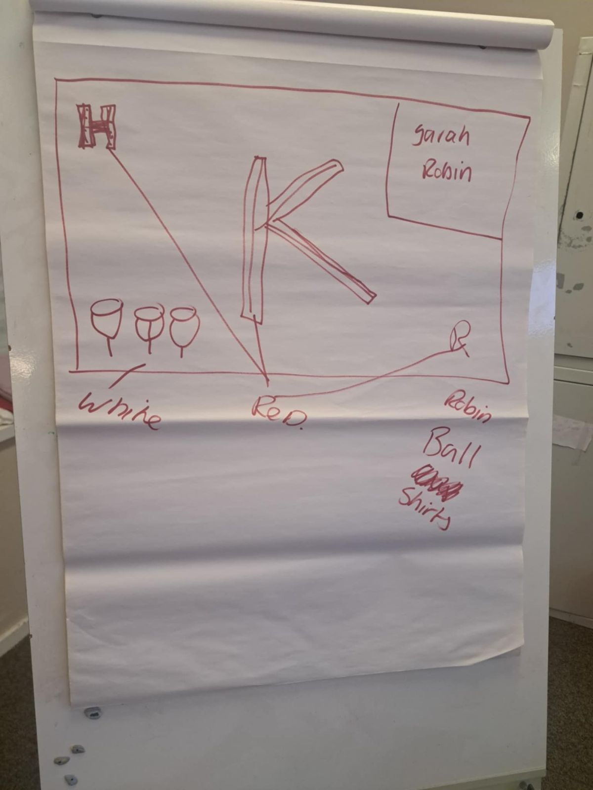 Friends of Alderman Kneeshaw Park's draft design for the letter K will include three knitted or crocheted cups and a cartoon-style robin in rugby kit