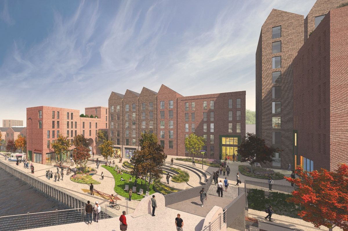 An artist's impression of the East Bank Urban Village