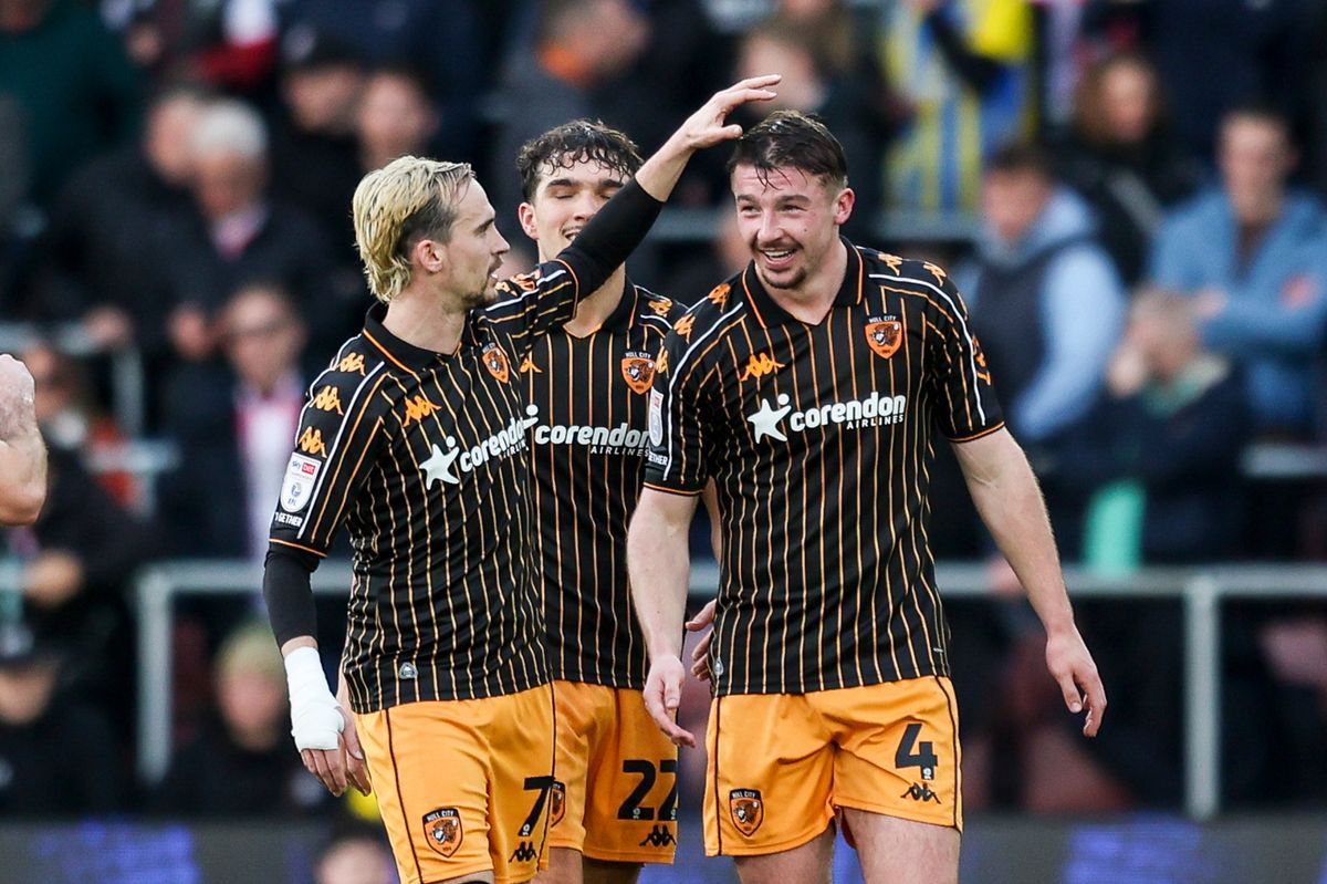 Charlie Hughes of Hull City celebrates after he scores at Southampton 