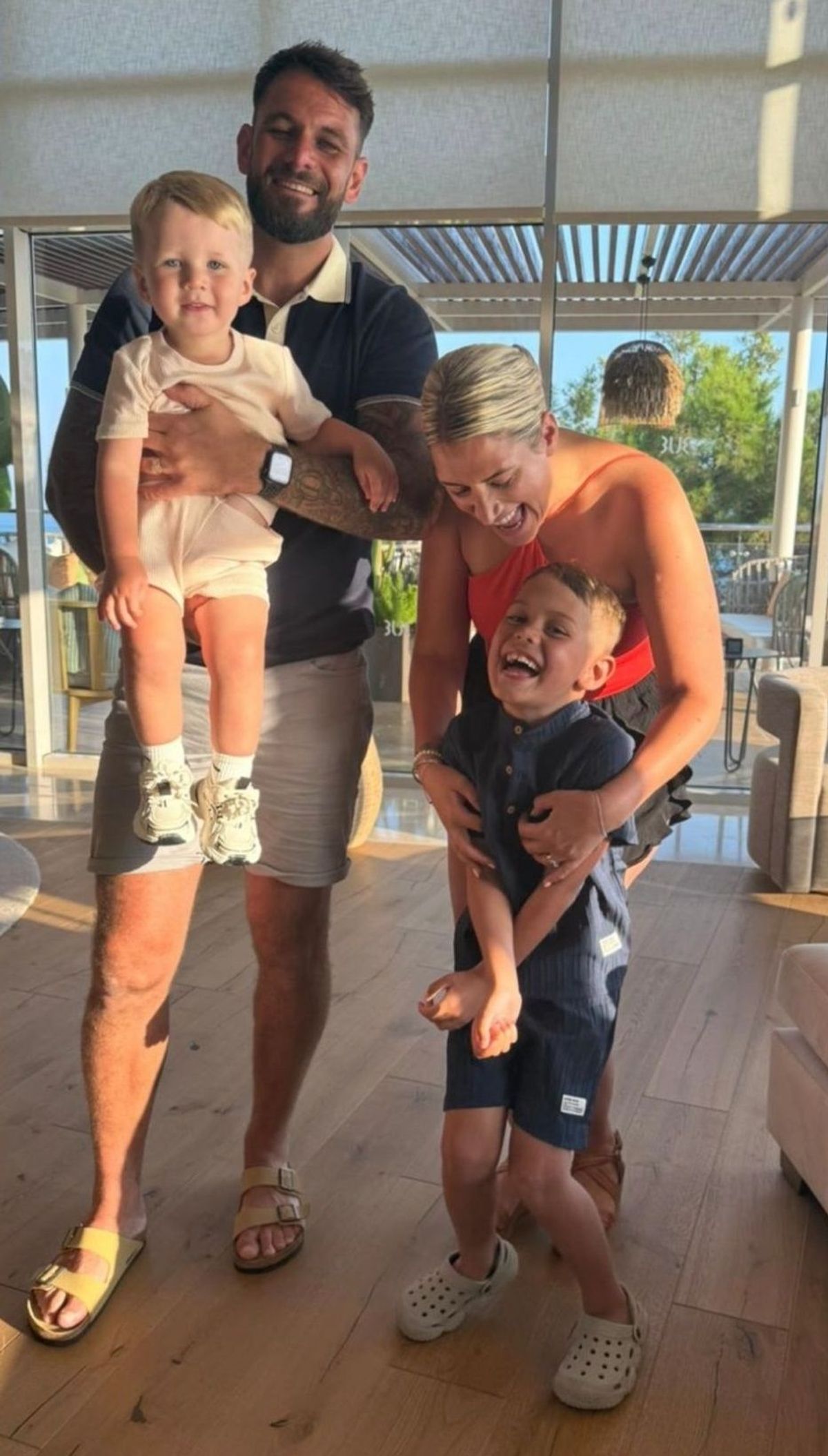 The Shilleto family - parents Lee and Louisa with Charlie, two, and Oliver, seven