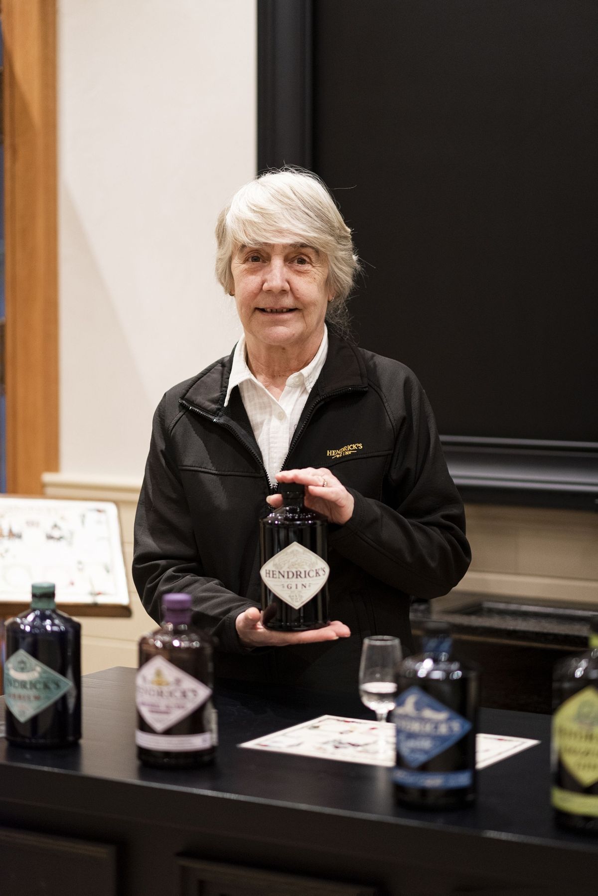 Lesley Gracie with a Hendrick's bottle