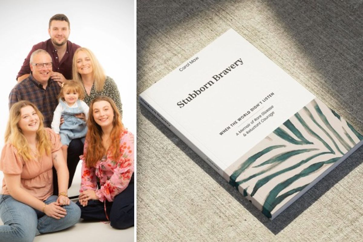Carol Maw and family; the book she has written and published about living with a rare form of cancer