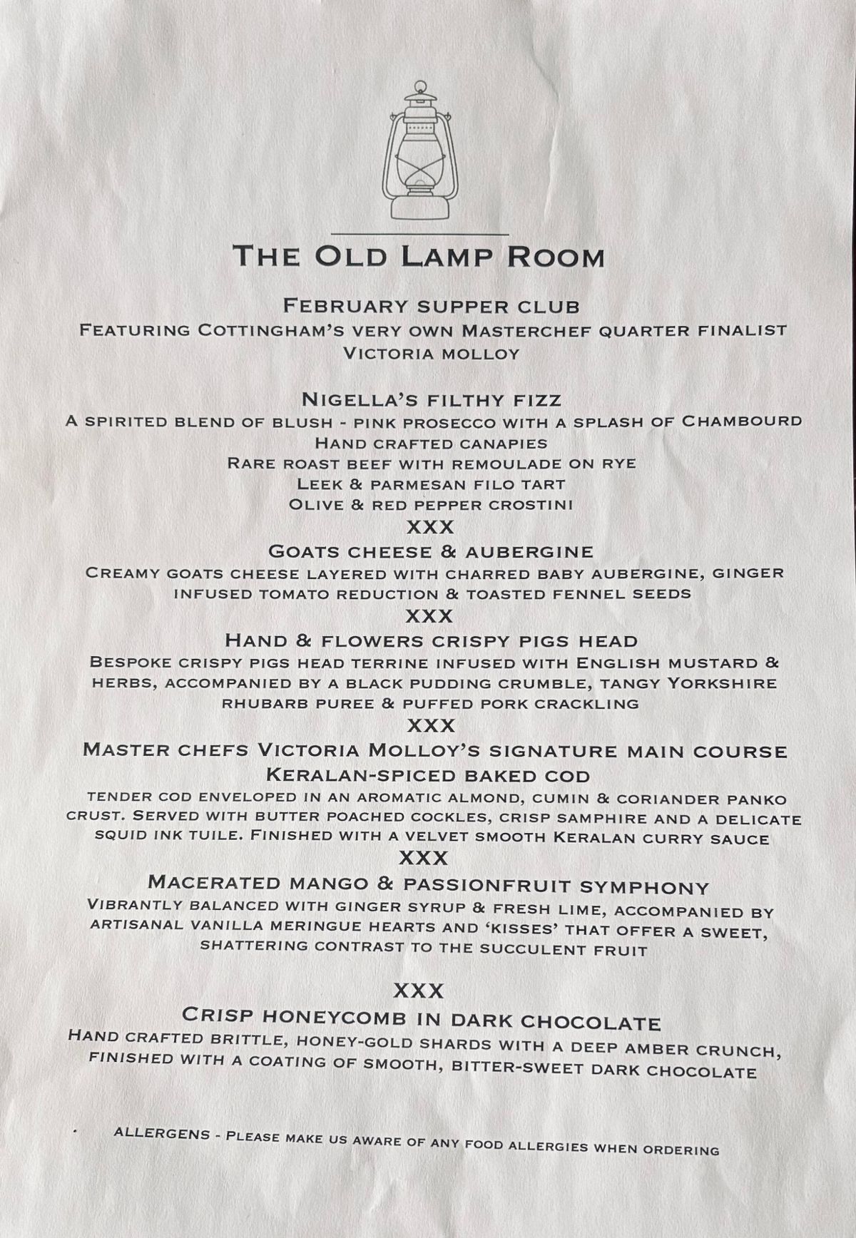 The menu Victoria Molloy will be serving 