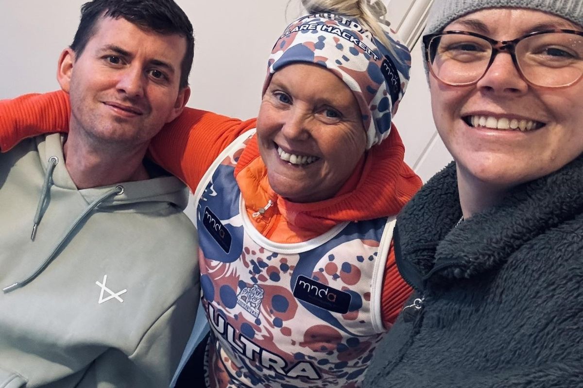 Clare Hackett, pictured with Craig Eskrett, who is living with MND and his wife Ileshia