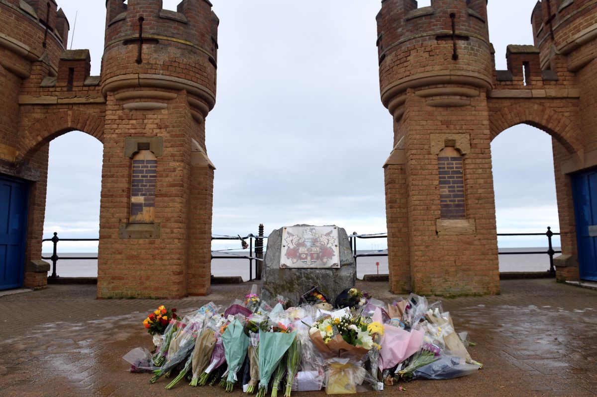 Floral tributes at Pier Towers, Withernsea, for Grace Keeling, Sarah Keeling and Mark Ratcliffe