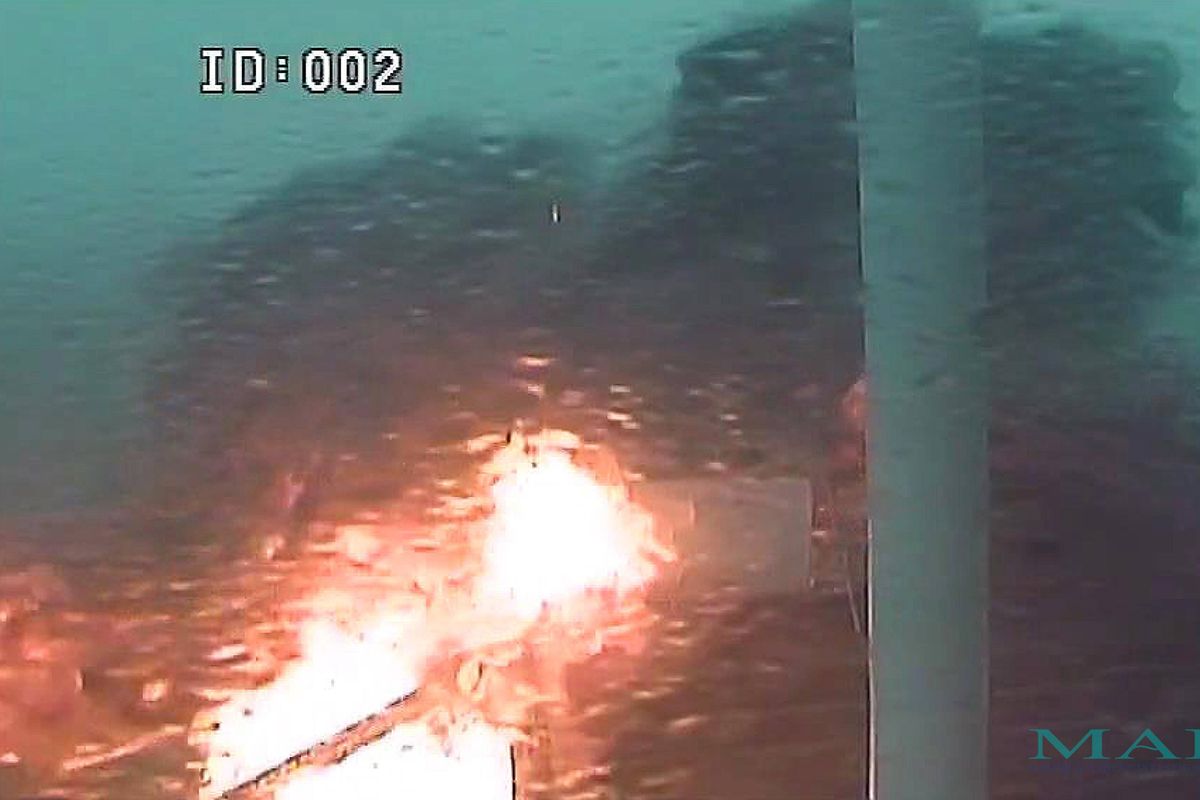CCTV from the US registered oil tanker Stena Immaculate after the Solong collided with it, causing a huge fire
