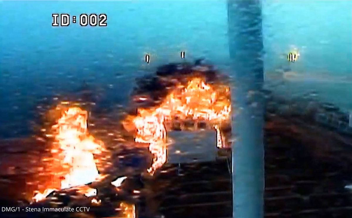 Screengrab from CCTV issued by Humberside Police of the collision between the Solong and the Stena Immaculate