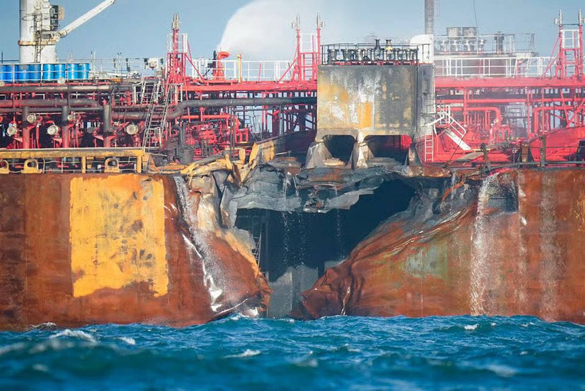 Damage on the Stena Immaculate after the collision (Humberside Police/PA)