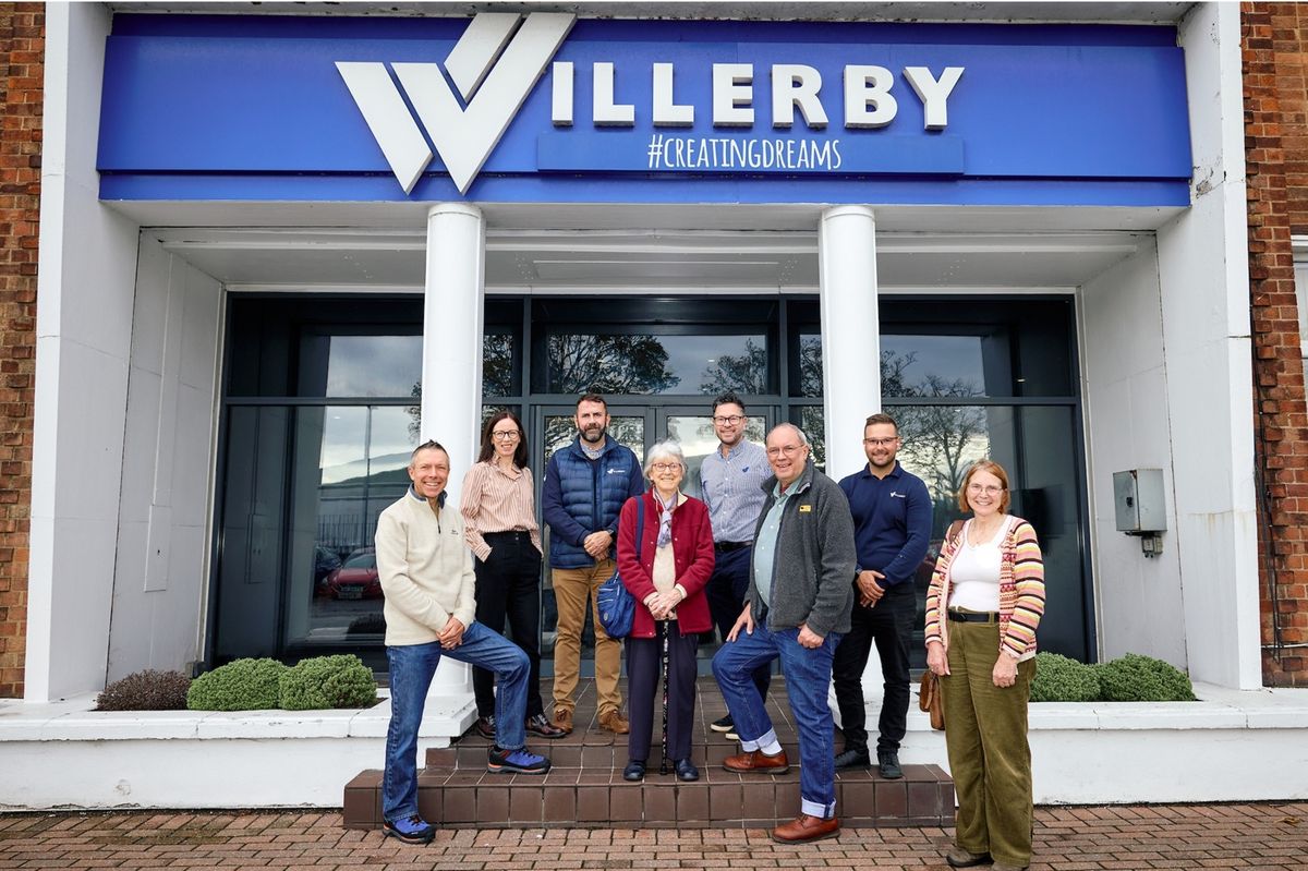 Jean Morris, daughter of Willerby founder Walter Allan, at the firm's headquarters with, from left, son Simon, Willerby chief operating officer Nicola Budge, production director Aaron Cambridge, chief commercial officer Darren Black, production manager Mark Cook, and Jean’s son and daughter-in-law, Andy and Patricia.