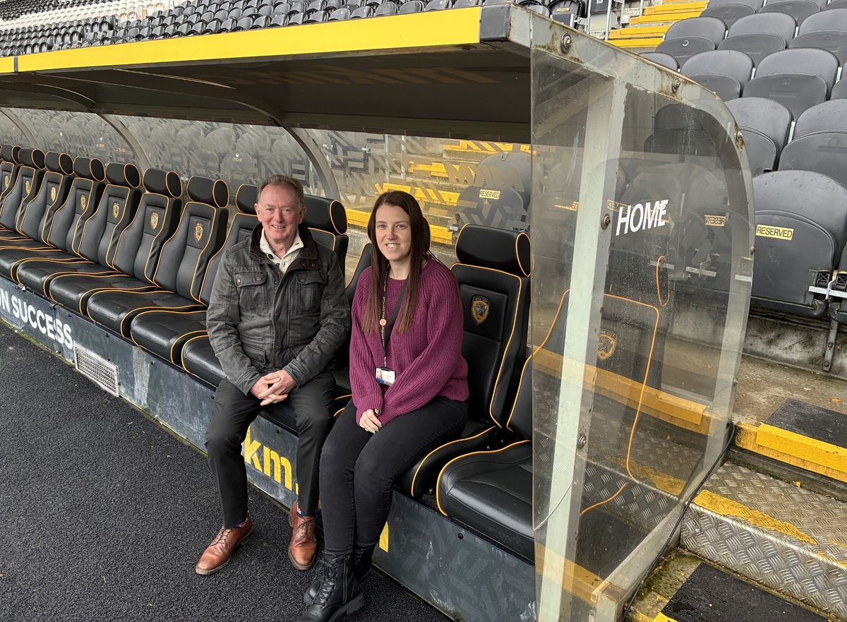 Katie West with Rod Chambers, project manager for HEY LSIP, at the MKM Stadium.