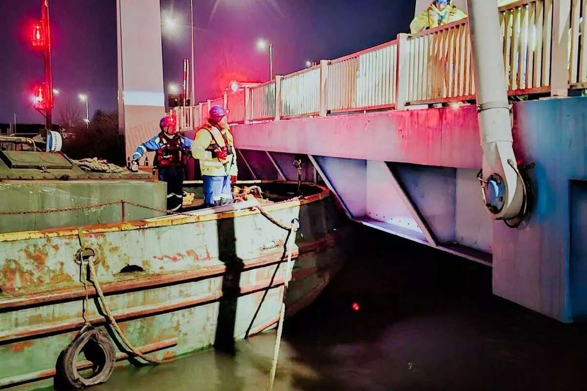 Emergency services were called to Stoneferry Bridge, in Hull, after a barge collided with it