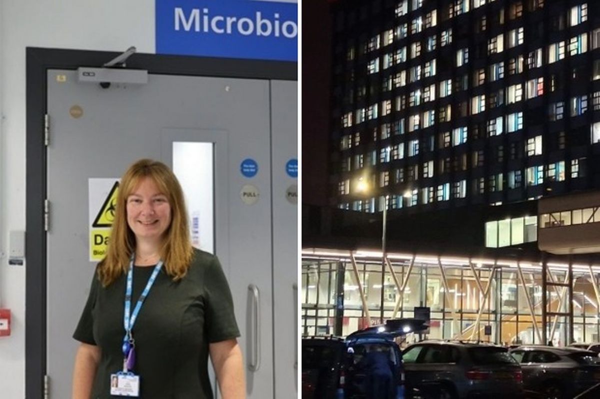 Dr Debbie Wearmouth, infection doctor at Hull University Teaching Hospitals; Hull Royal Infirmary's main entrance at night