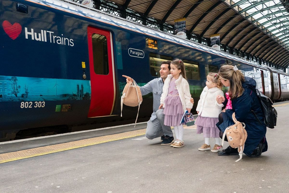 Onboard manager Harriet Smith with her family at Hull Station
